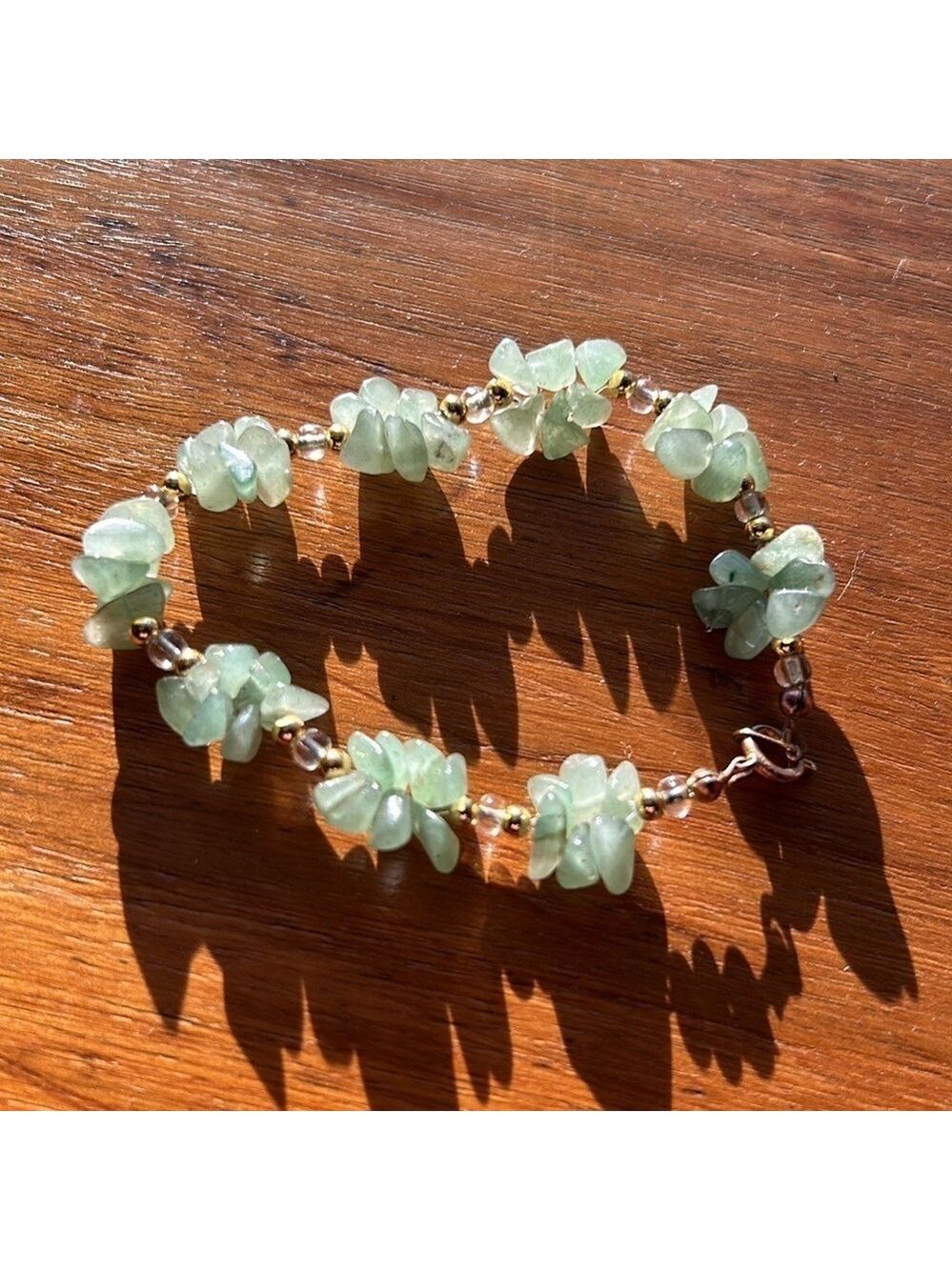 Green Stone Avertine Clusters Gold Bracelet Size Small Clasp